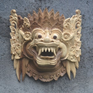 Balinese Handmade Wooden Barong Tapel Sculpture 20x20x8 cm Wood Carving, Sculpture, Art from Bali Indonesia
