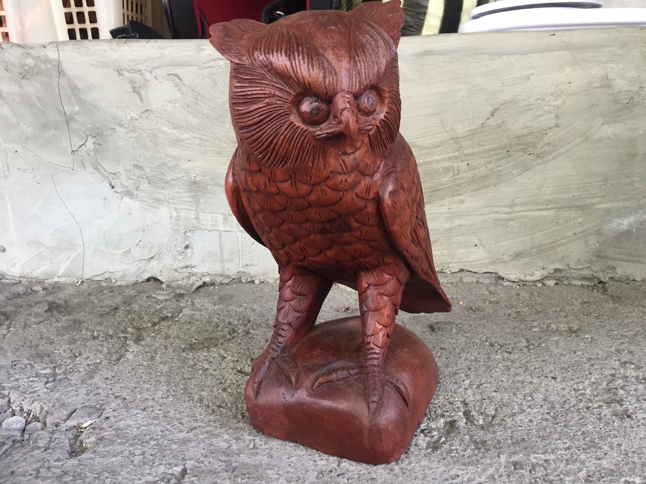 Balinese Handmade Owl Wooden Statue Size 25.5 cm x 17 cm x 12 cm Wood Carving, Sculpture, Art from B