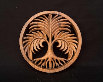 Balinese Wooden Wall Hanging Tree Motif, Wood Carving, Sculpture, Art from Bali Indonesia