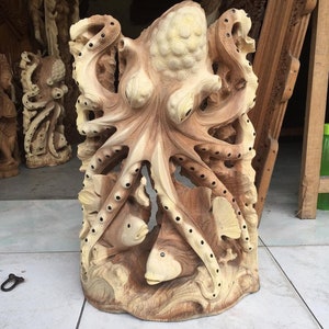 Balinese Handmade Wooden Octopus Statue 50x33x17 cm Statue Wood Carving, Sculpture, Art from Bali Indonesia