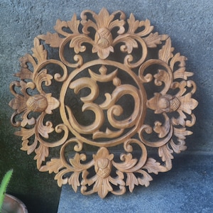 Omkara Wood Wall Hanging Bali Carving 30 cm Wood Carving, Sculpture, Art from Bali Indonesia