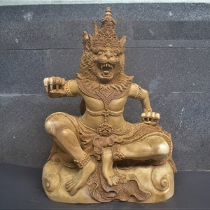 Balinese Handmade Wooden Narasimha Statue Size 32 cm x 25 cm x 12 cm Wood Carving, Sculpture, Art from Bali Indonesia