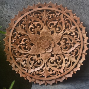 Balinese Carving Wall Hanging Wood Flower Motif 40 cm Intaglio del legno, Scultura, Arte da Bali Indonesia