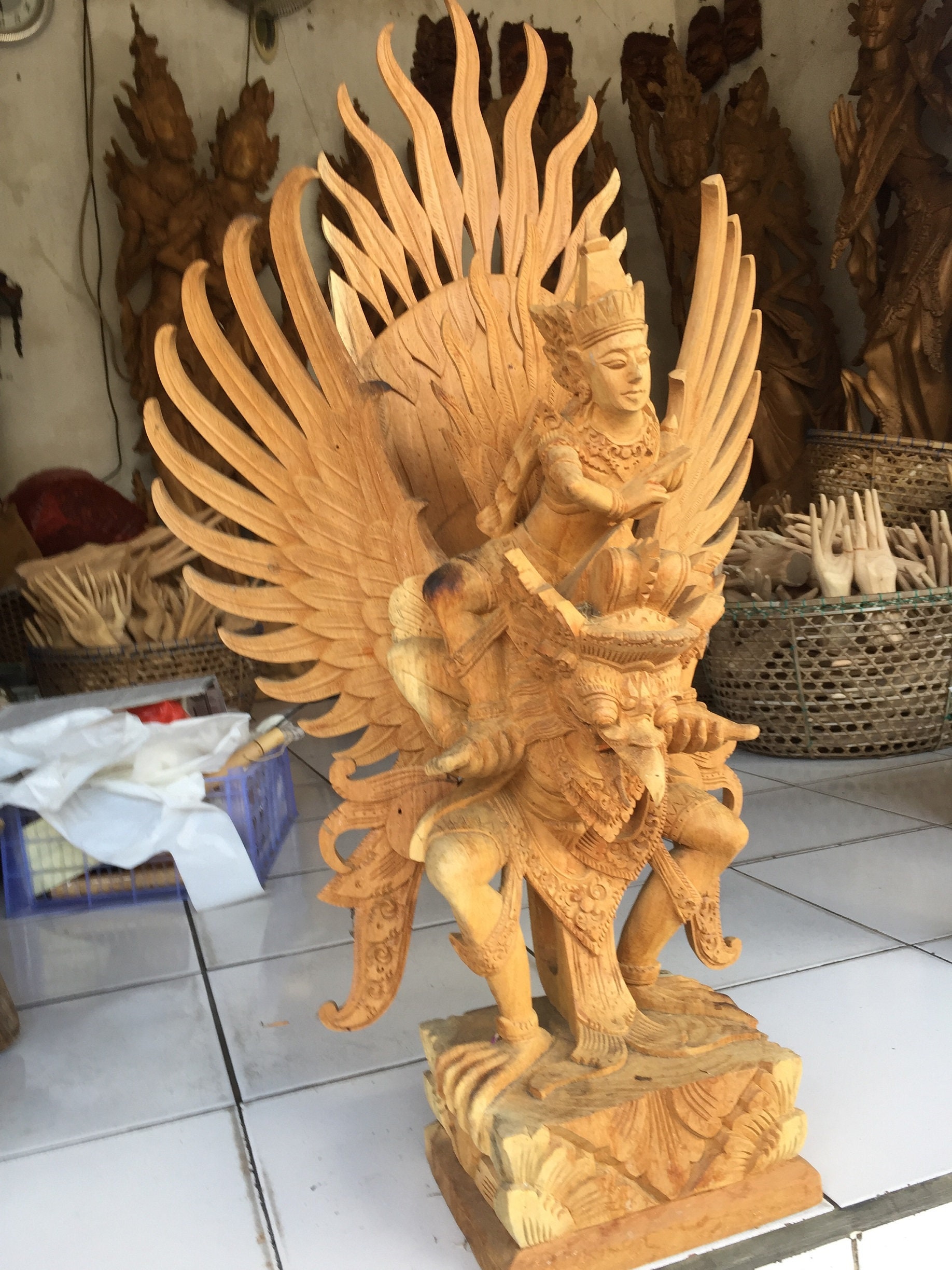 Balinese Handmade Wooden Garuda Statue 77x45.5x28 Cm Statue Wood Carving, Sculpture, Art From