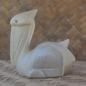 Balinese Handmade Pelican Wood Statue 11 cm x 11 cm x 7 cm Wood Carving, Sculpture, Art from Bali Indonesia