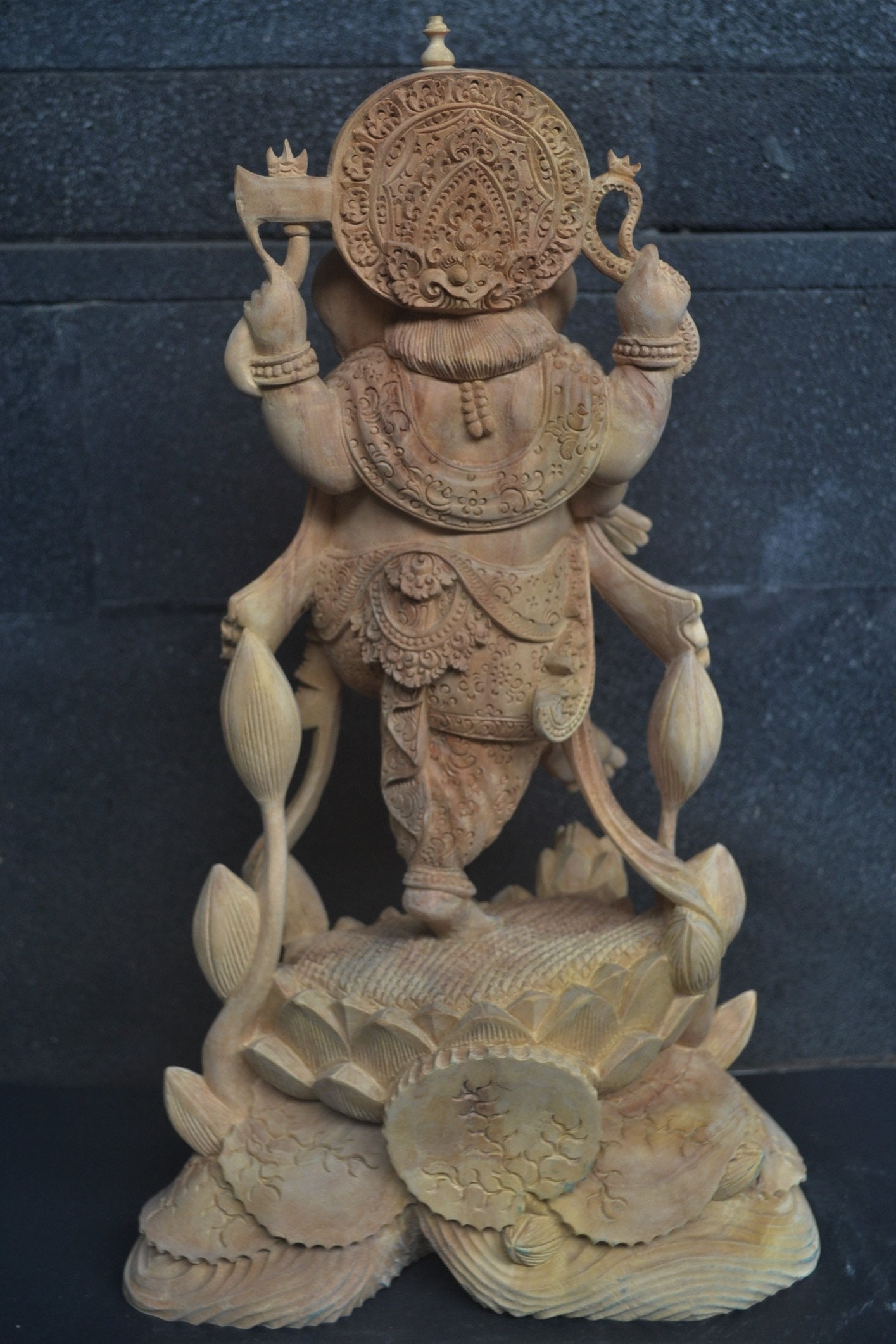 バリ島手作りガネーシャ木製像、木彫、彫刻、インドネシア・バリ島産