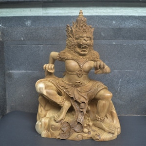 Balinese Handmade Wooden Narasimha Statue Size 36 cm x 27 cm x 11 cm Wood Carving, Sculpture, Art from Bali Indonesia
