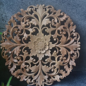 Balinese Carving Wall Hanging Wood Flower Motif 40 cm Intaglio del legno, Scultura, Arte da Bali Indonesia