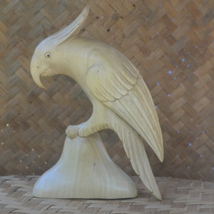 Wooden Parrot Statue Handmade Bali Size 20 cm x 16 cm x 8 cm Wood Carving, Sculpture, Art from Bali Indonesia