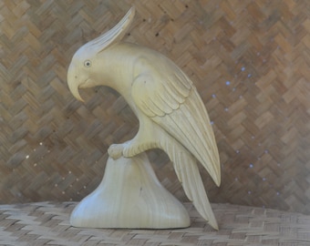 Wooden Parrot Figurine, Hand Carved Tropical Bird Statue, Jungle Bohemian Decor Gift