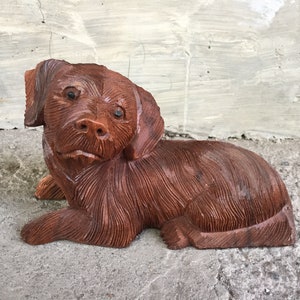 Balinese Wooden Dog Sculpture Size 26 cm x 16 cm x 12 cm Wood Carving, Sculpture, Art from Bali Indonesia
