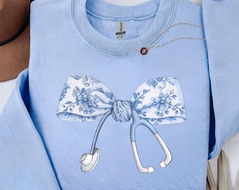 Nurse Bow Shirt, Coquette Nurse Shirt, Nurse Gift For Women, Nurse Ribbon Shirt, Toile Nurse Shirt,Registered Nurse Shirt,Floral Nurse Shirt