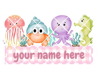 Beach Kids Name Plate, Girly Summer Things, Kids Summer png, Custom Kids Name png, Girls Beach Toys, Crab png, Personalized Kids Summer Name
