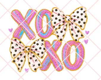 Coquette Valentines XOXO PNG, Faux Chenille png, Trendy Valentine's Day Png, Pink Valentine, Girly Checkered Bow Png,Vday Sublimation Design