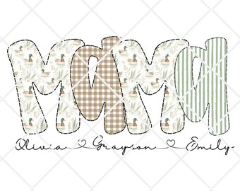 Vintage Duck png, Grandmillenial Duck png, Retro Duck png, Mallard png, Custom Kids Names Mama, Mama Duck png, Mallard Mama png, Camo Mama