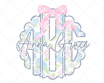 Monograma de lazo floral (PNG), monograma Grandmillenial, monograma personalizado, monograma coqueto, monograma floral preppy, nombre de lazo floral femenino (PNG)