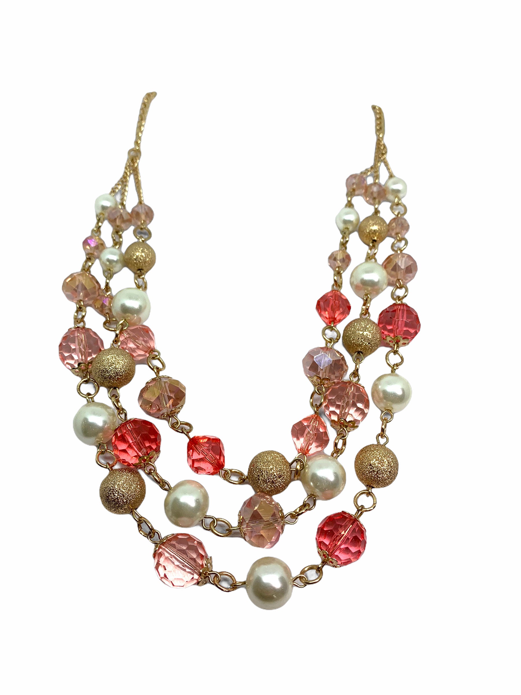 Beautiful Vintage Statement Necklace Pink Gold White Etsy UK