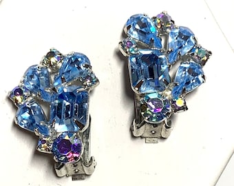 Pendientes Weiss Rhinestone Clip On Blue