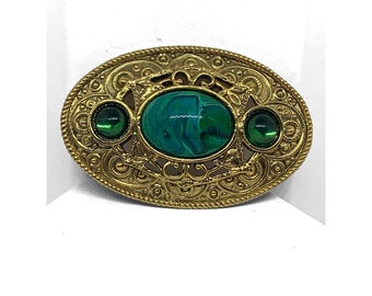 Broche Vintage Ovale Péridot Vert Olive – Longueur 3 Cm, Couleur Dorée, état Neuf, Origine France