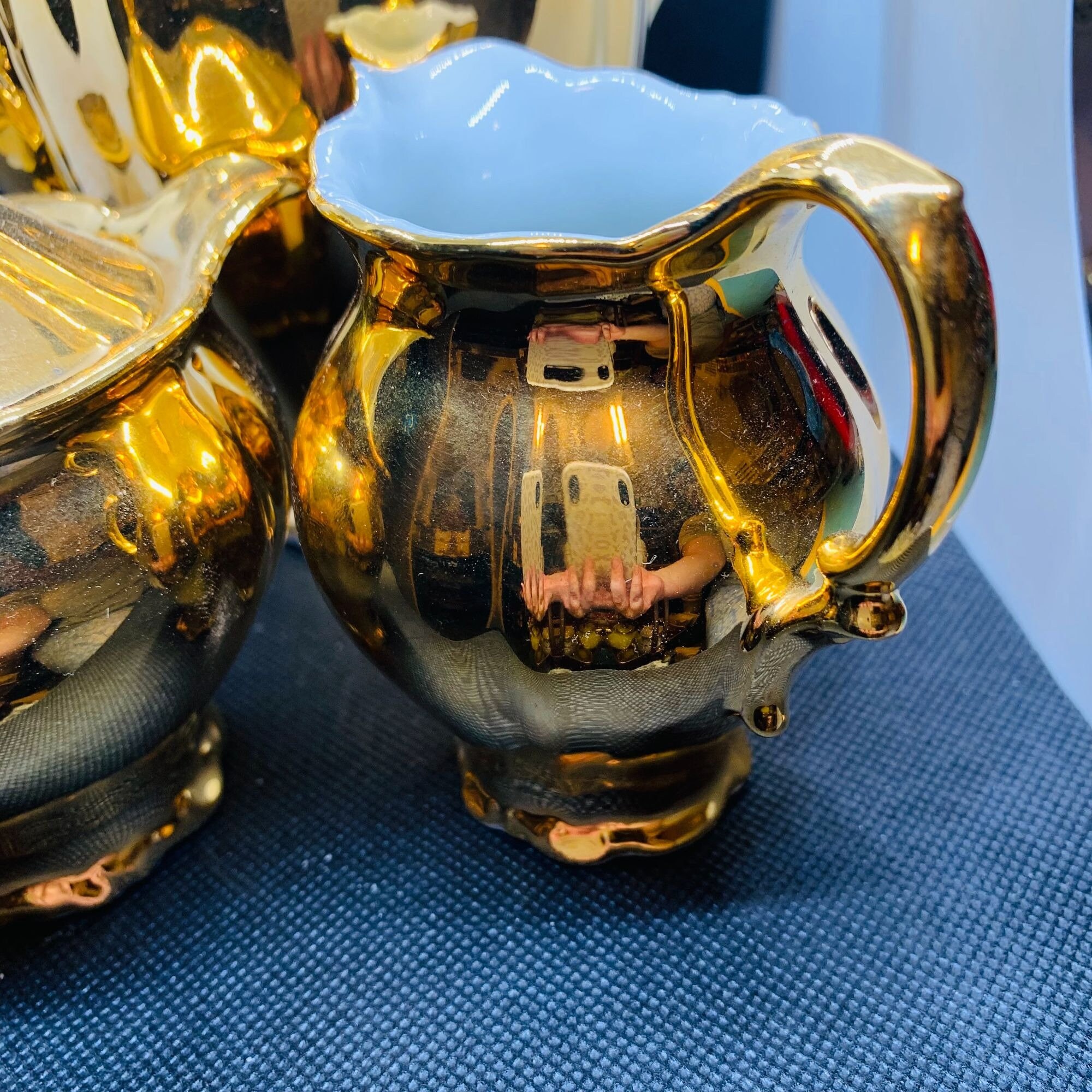 ST Bavaria Gemany China Gold Coffee Pot Sugar Creamer Set