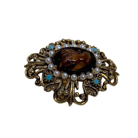 FLORENZA 1950s Vtg Cameo Brooch - image 5