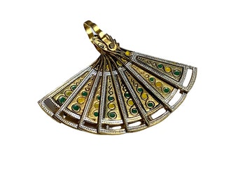 Broche Vintage Ronde - Perles Bleu Cristal Boréalis Sur Fond Or - Modèle Signé 4754