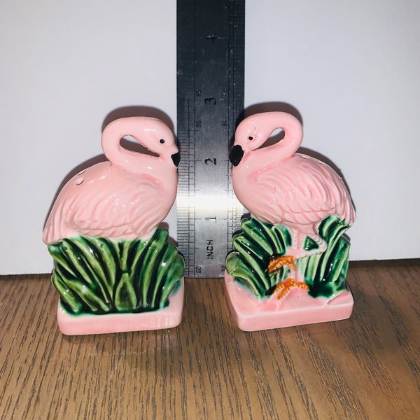 Pink Flamingo Salt Pepper Shakers Set Vintage Ceramic Made in Japan