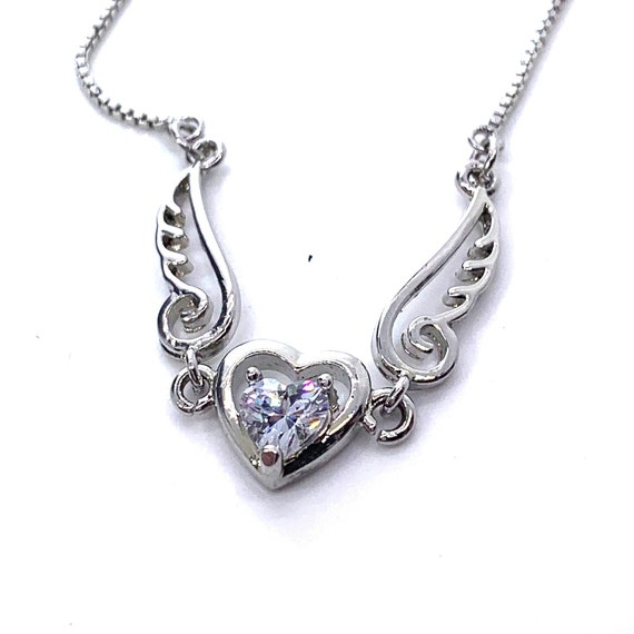 Necklace Sterling Silver 925 Heart Wings Crystal - image 4