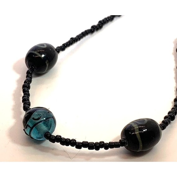 Necklace Beaded Handmade Blue Black Glass Beads - image 5