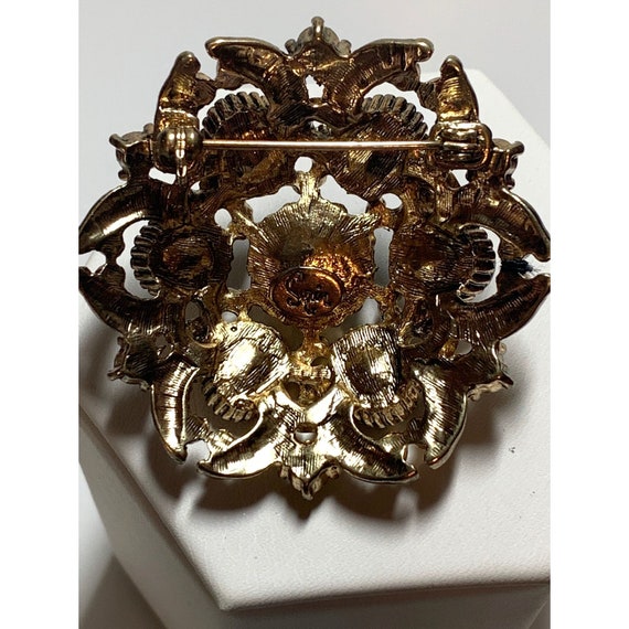 SQUIRE Vintage Brooch 1960s Gold and Rhinestones - image 3