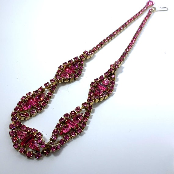 Necklace Pink Rhinestone Twisted Vintage 1940s - image 3