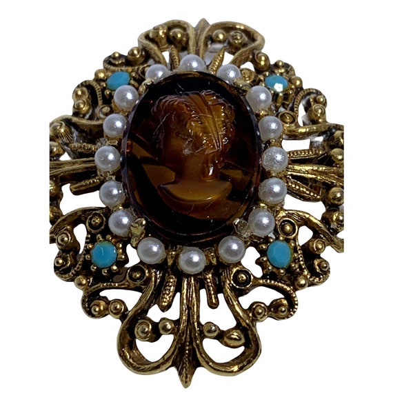 FLORENZA 1950s Vtg Cameo Brooch - image 1