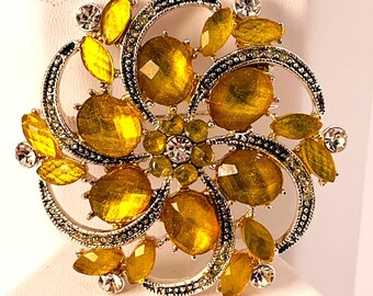 LIZ CLAIBORNE Broche Strass Jaune Or Clair Réglage Épingle de déclaration