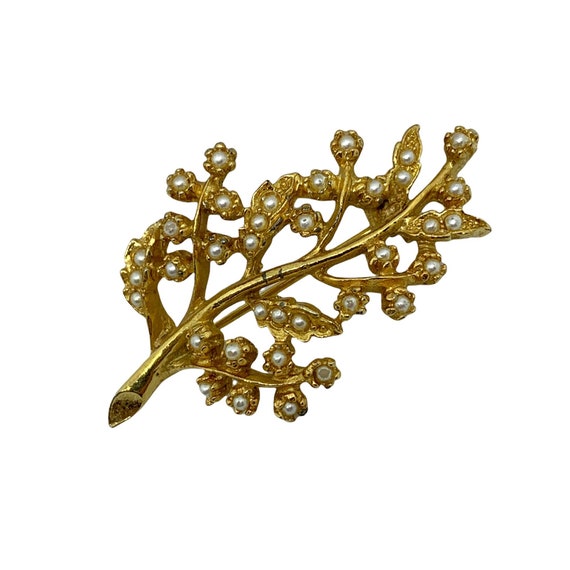 Vintage Gold and Pearl Branch/Leaf Brooch - image 4