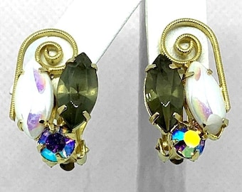 Juliana Pendientes sin firmar Clip Rhinestones Vintage