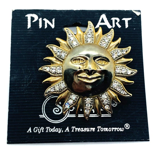 Spoontiques Pin Art Pewter Rhinestones Sun Face Pin Brooch