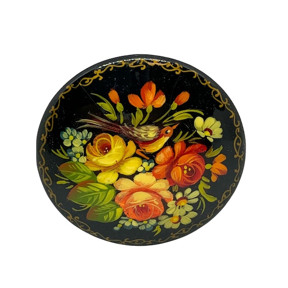 Hand Painted Lacquered Russian Brooch. - image 1