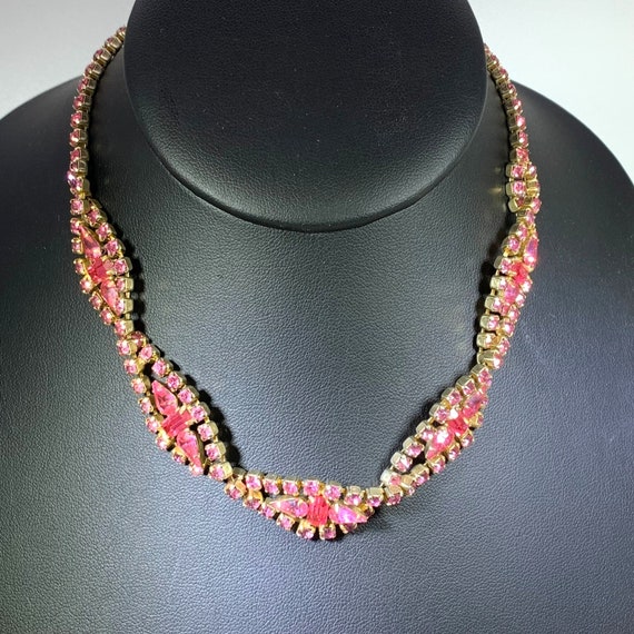 Necklace Pink Rhinestone Twisted Vintage 1940s - image 1