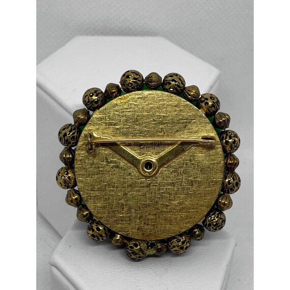 Vintage Green and Gold Beaded Brooch - image 2