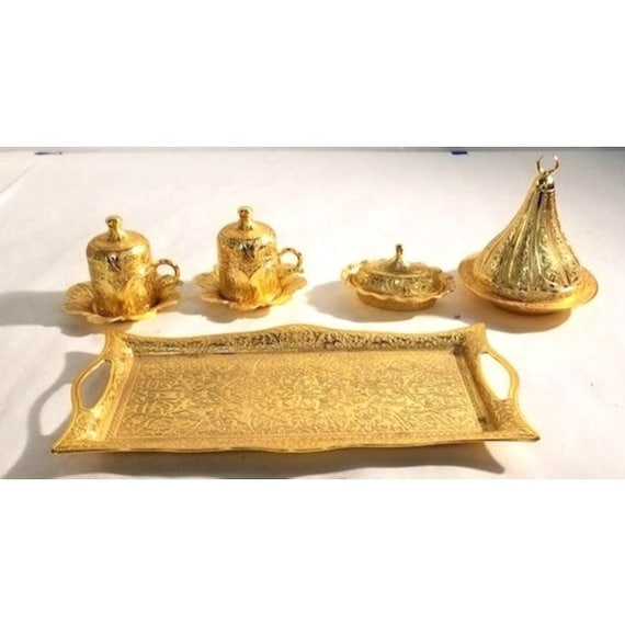 SENA Turkish Gold Tone Tea Set With Tray - Etsy SENA Turkish Gold Tone Tea Set With Tray - Etsy