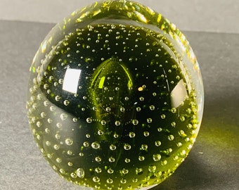 Green Controlled Bubbles Glass Paperweight