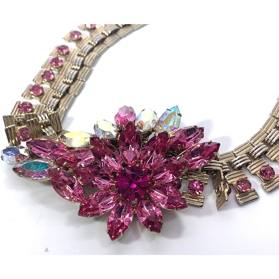 STAR Necklace Gold Tone Pink Rhinestones Aurora B… - image 4