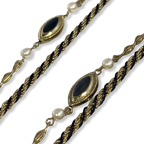 Vintage Black, Gold and Pearl Double Strand Neckl… - image 1