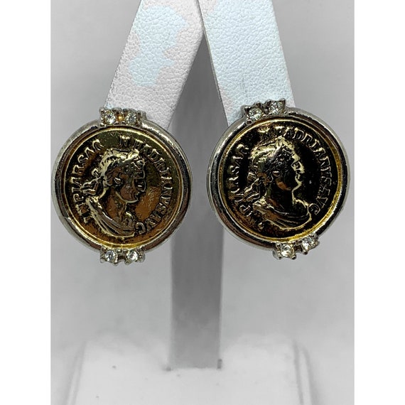 Vintage Roman Hadrian Coin Gold Tone Earrings Cli… - image 1