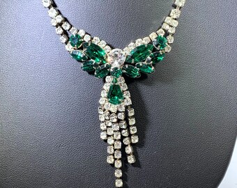 Necklace Rhinestones Green Clear Stunning Vintage