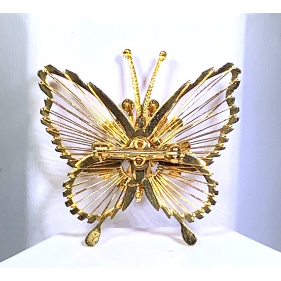 Monet Butterfly Brooch Pin Gold Tone Rhinestones … - image 3