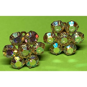 Weiss Oorbellen Clip Aurora Borealis Strass Gouden Toon