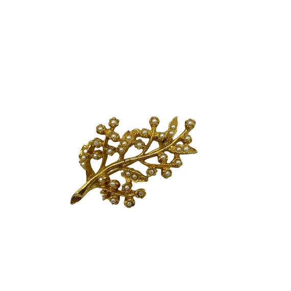 Vintage Gold and Pearl Branch/Leaf Brooch - image 3