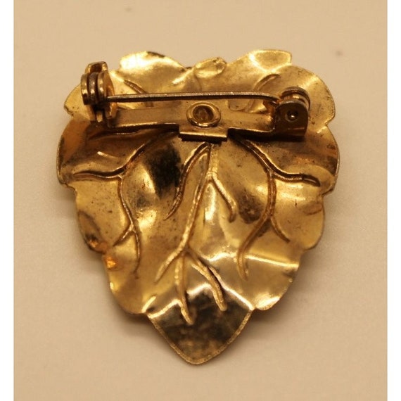 Vieille Broche En Forme De Feuille, Plaquée Or, Avec Une Perle Noire - Super état