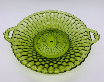 Vintage Honeycomb Indiana Glass Olive Green Candy Relish Serving Dish